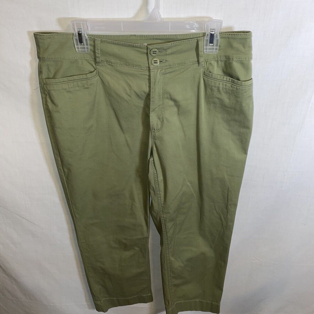 Loft Casual Pants Women’s Size 12 Petite Green Zip Fly Pockets Comfort Capris
